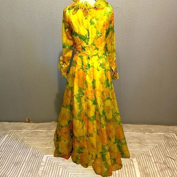 Coco California vintage yellow and green floral maxi dress. No size tag. - Picture 6 of 12